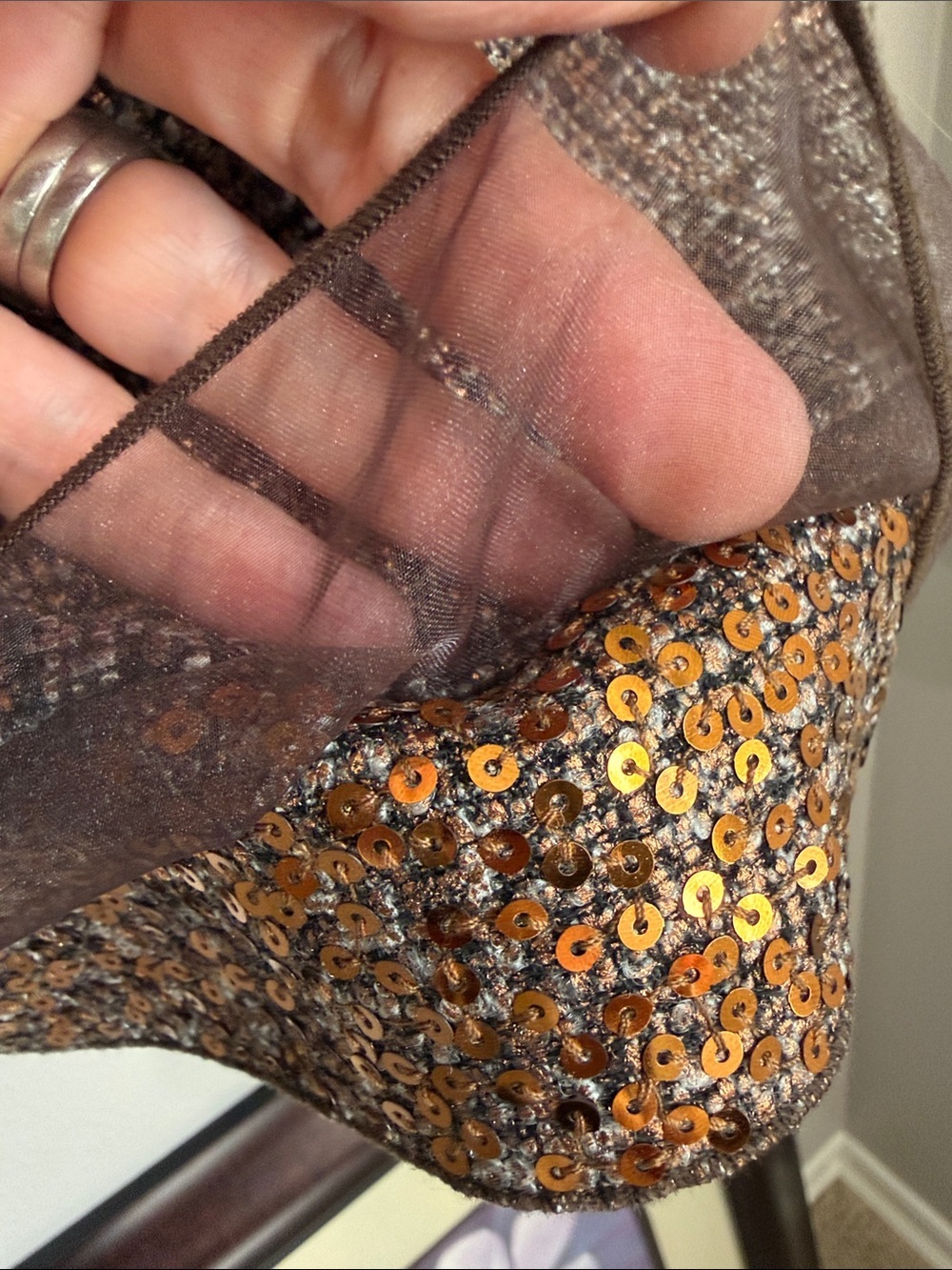 Magaschoni Metallic Tweed 2-Pc Skirt Suit Size 8 Gold Copper Sequin Trim - Picture 13 of 17